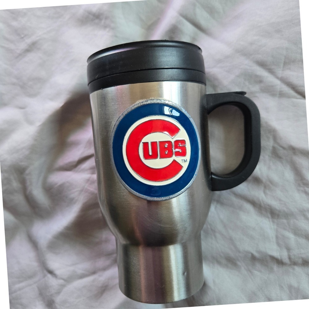 Chicago Cubs MLB Stainless Steel Travel Mug Great American Products Silver Black